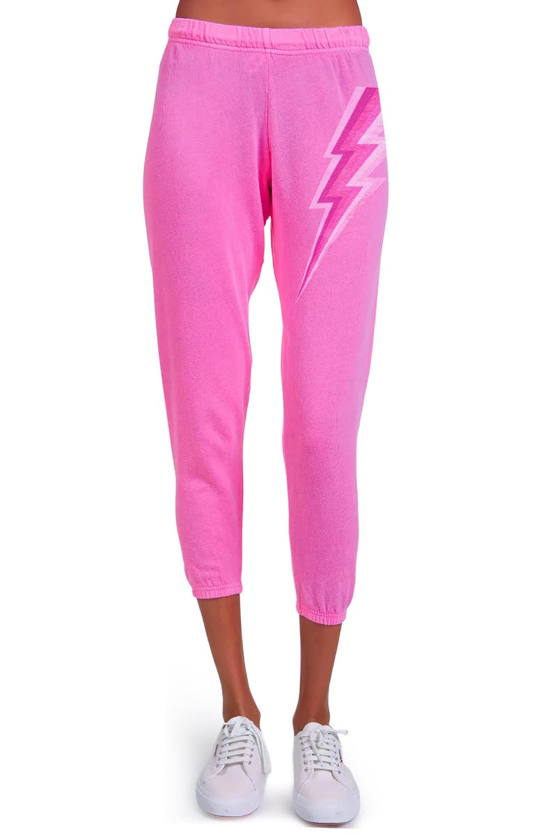 Lauren Moshi Alana x Pink Lightning Bolt Sweatpants, Alternate, color, Neon Pink