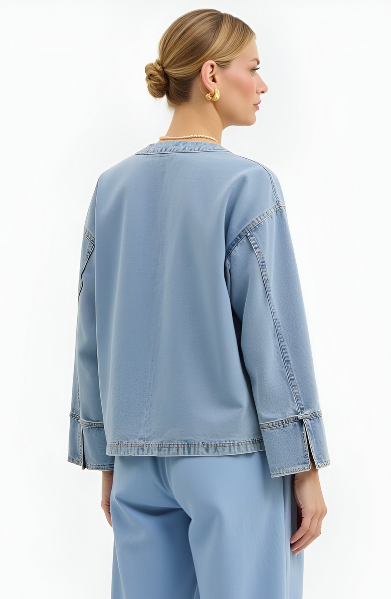 Modenaire Tie-Front Denim Jacket with Patch Pockets, Alternate, color,