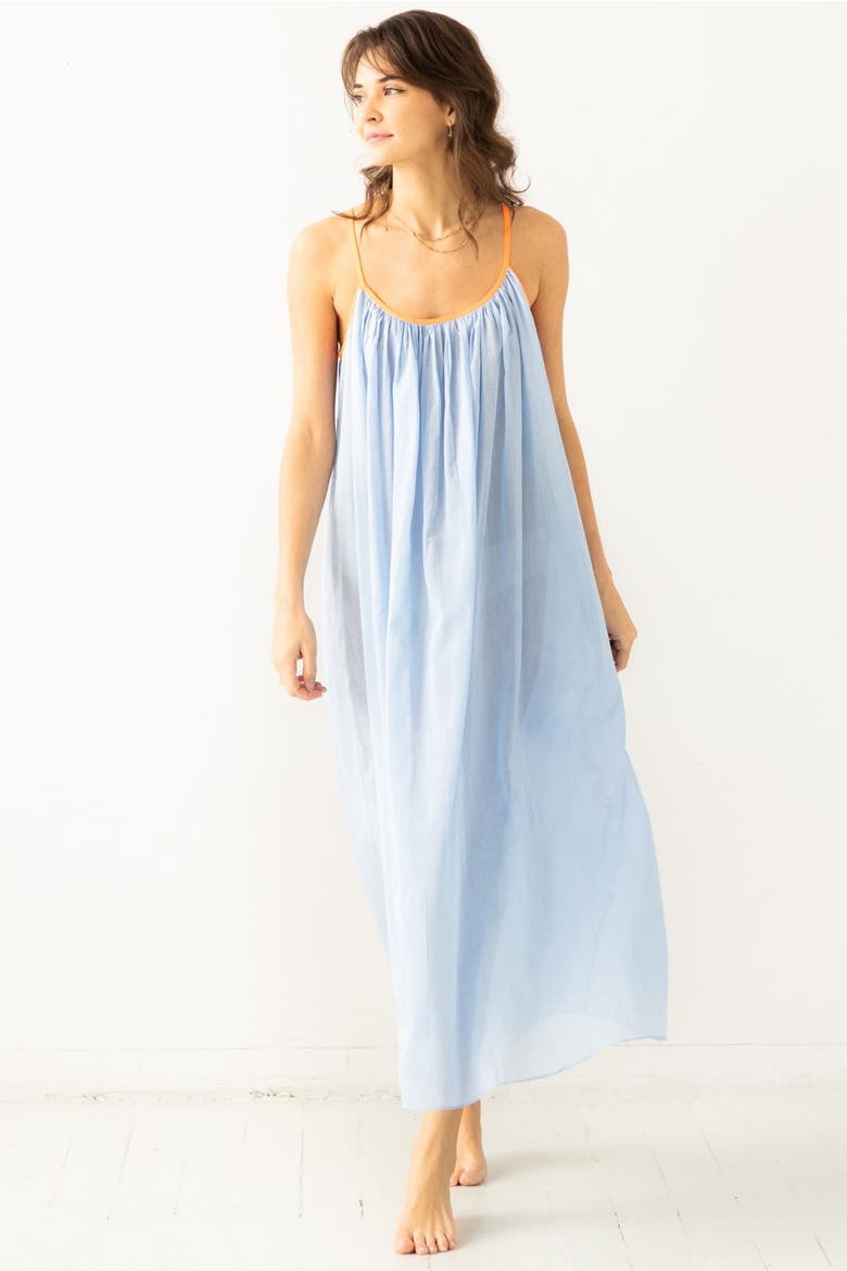 The Marigold Cotton Lounge Dress, Main, color, Periwinkle/Neon Pink