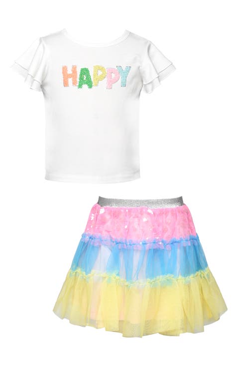 Kids' Happy Graphic T-Shirt & Tutu Skirt Set (Toddler & Little Kid)