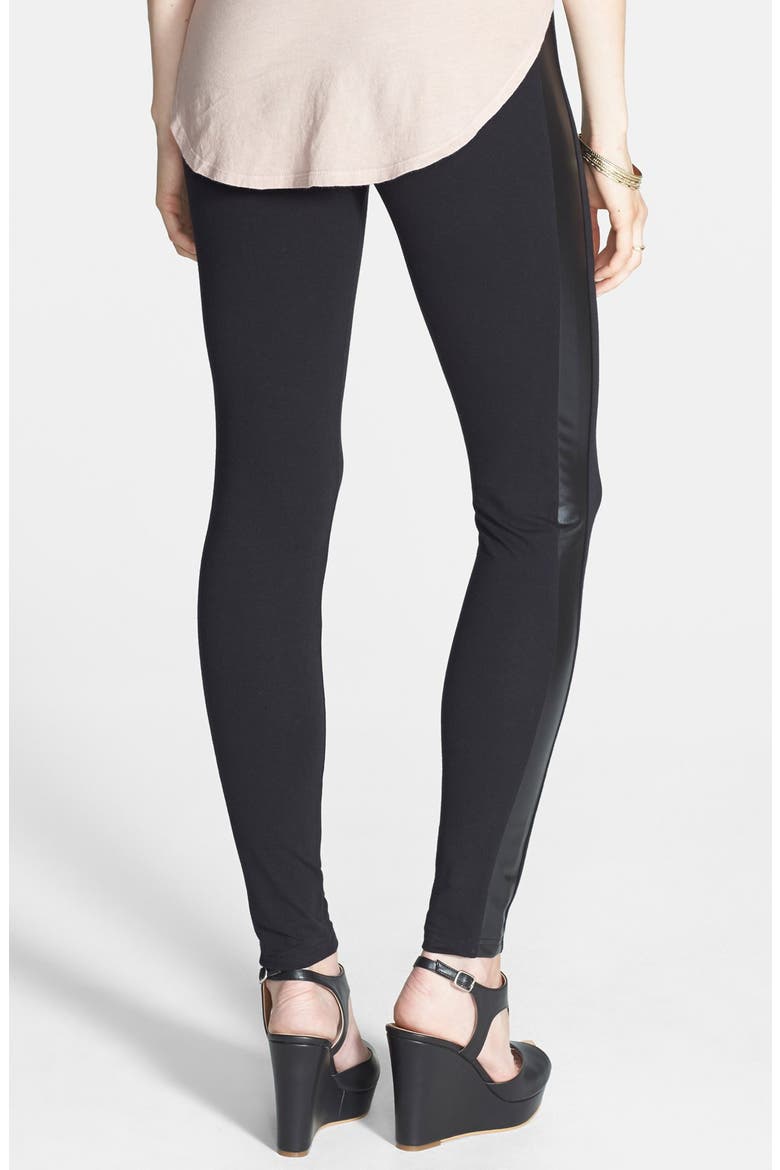 Faux Leather Stripe Leggings, Alternate, color, BLACK