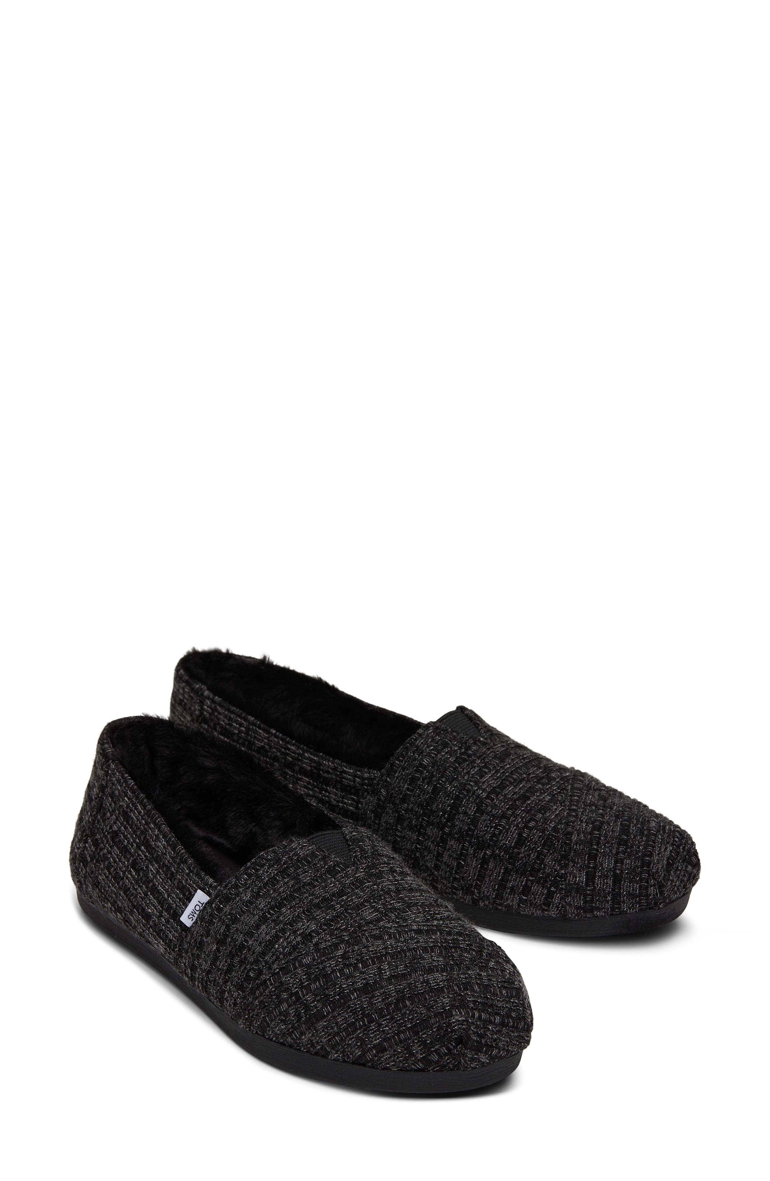 TOMS Alpargata Faux Fur Lined Slip-On, Alternate, color, Black