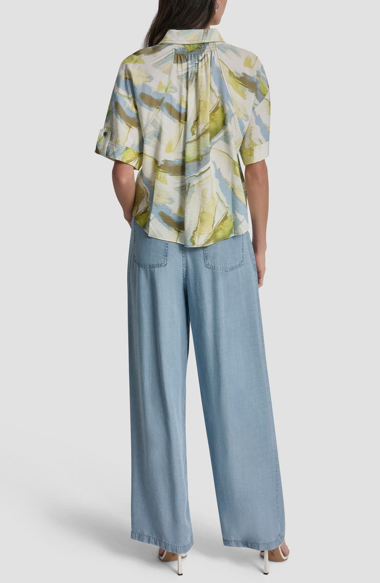 DKNY Print Short Sleeve Roll Tab Shirt, Alternate, color, March Watercolor