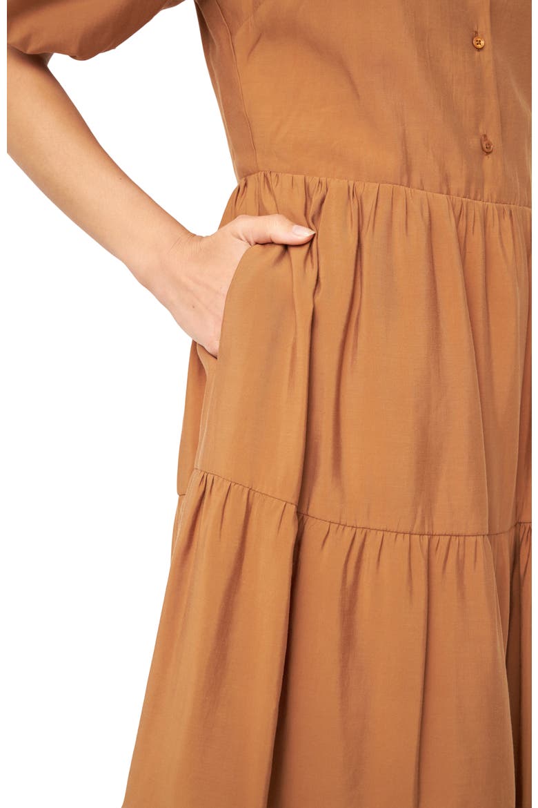 Tiered Midi Shirtdress, Alternate, color, BROWN