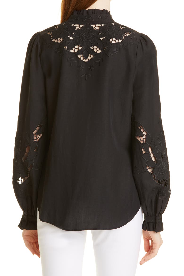 Yarden Embroidered Eyelet Blouse, Alternate, color, BLACK