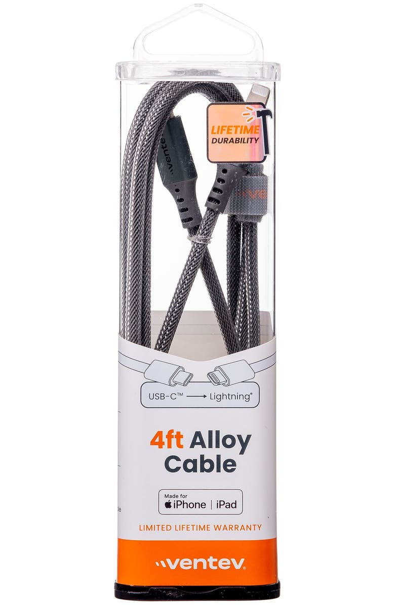 Ventev Alloy USB-C to Apple Lightning High Speed Ultradurable 4 Foot Cable, Alternate, color, Silver