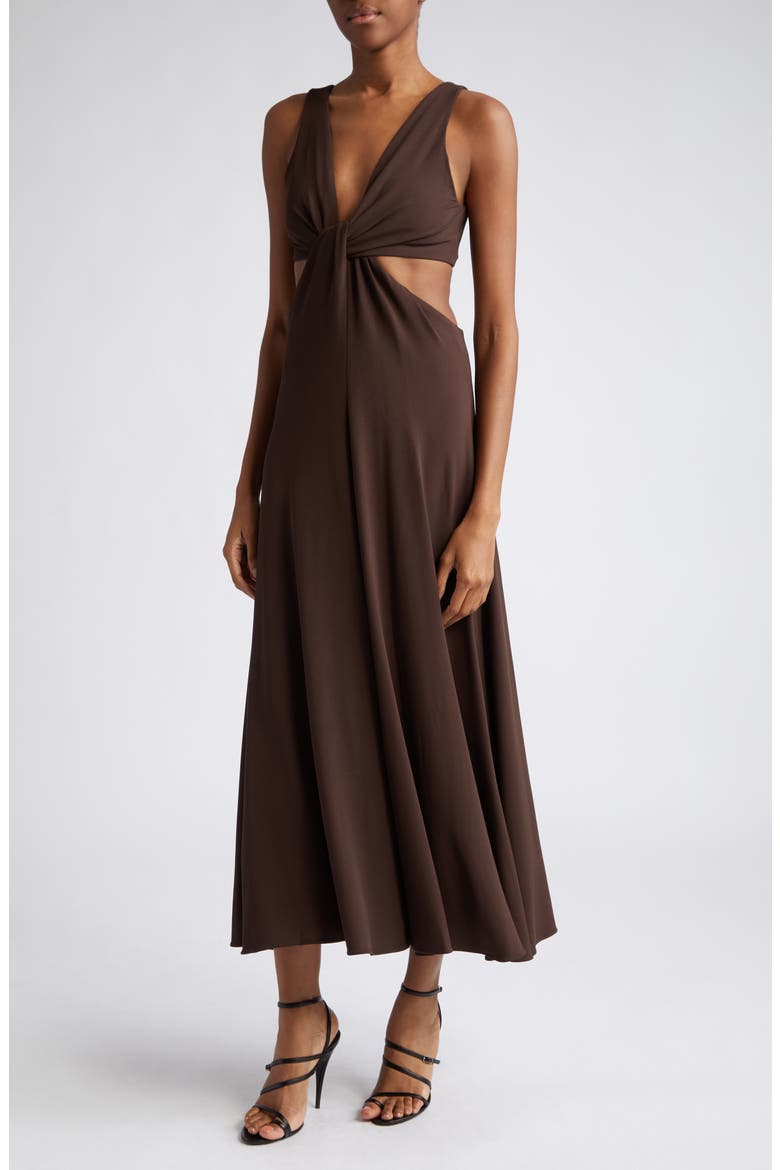 Matte Jersey Cutout Dress, Alternate, color, CHOCOLATE