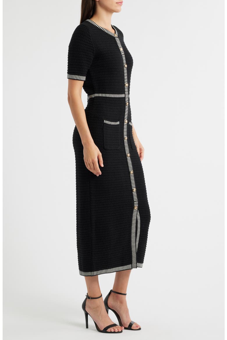 Short Sleeve Structured Sweater Dress, Alternate, color, BLACK