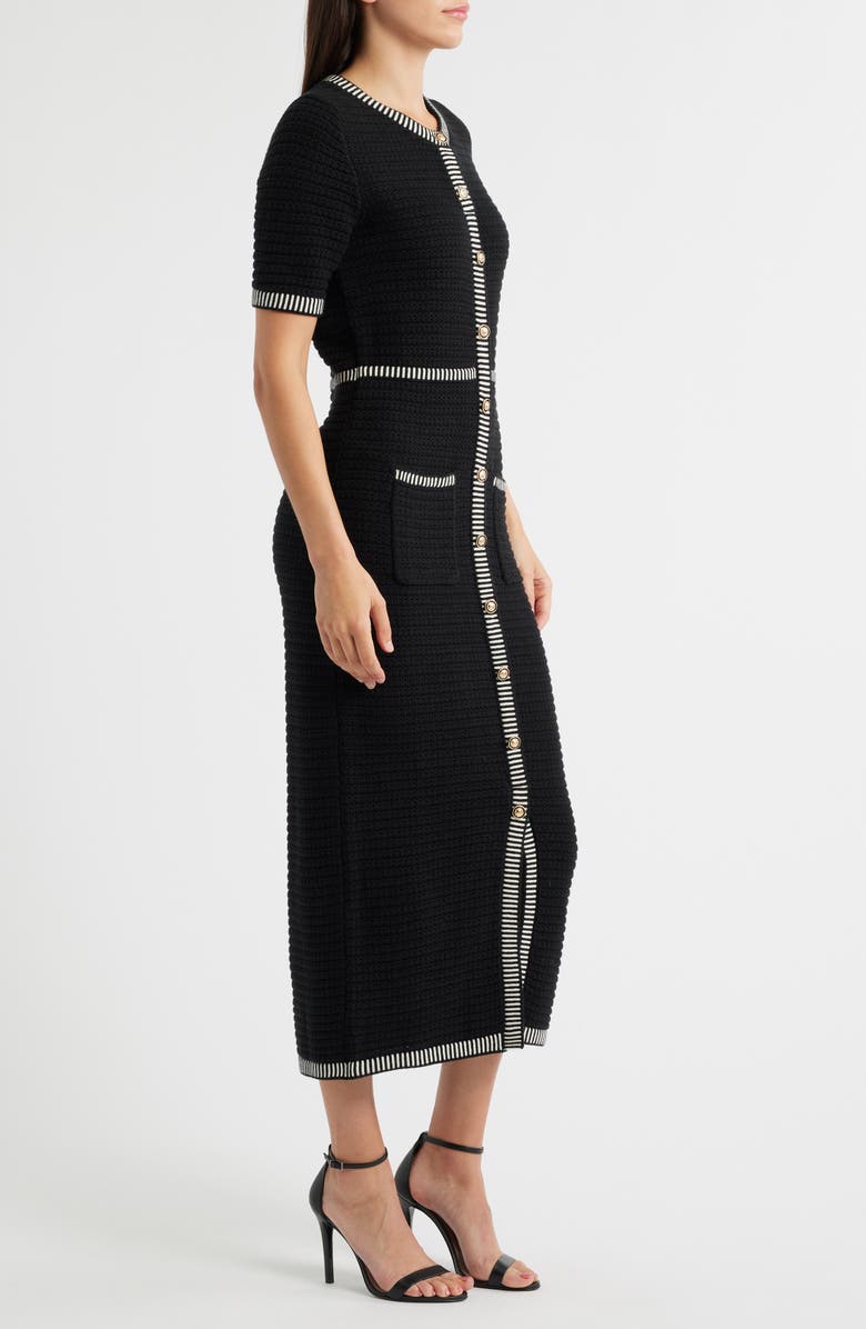 ZOE AND CLAIRE Short Sleeve Structured Sweater Dress, Alternate, color, Black