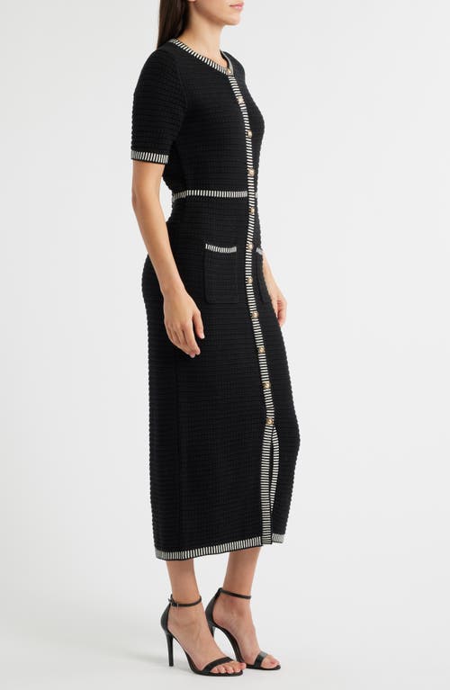 Zoe And Claire Short Sleeve Structured Sweater Dress In Black
