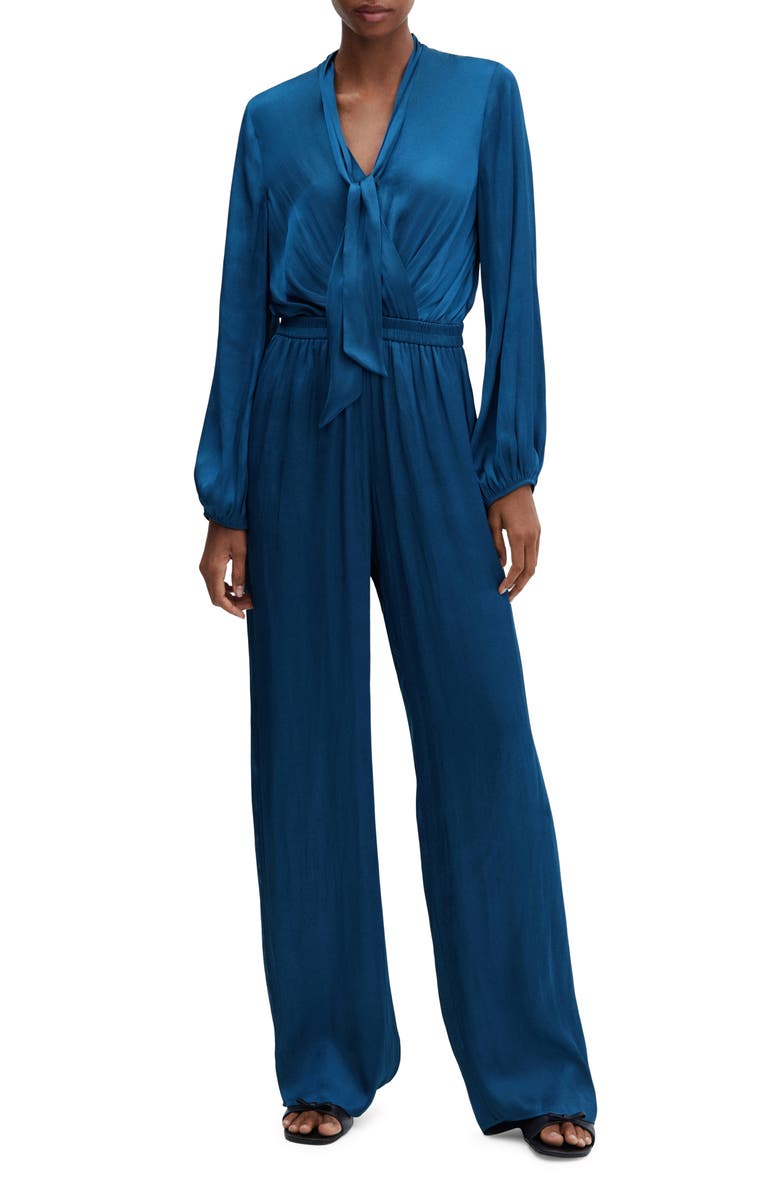 MANGO Cirsa Long Sleeve Satin Jumpsuit, Main, color, 