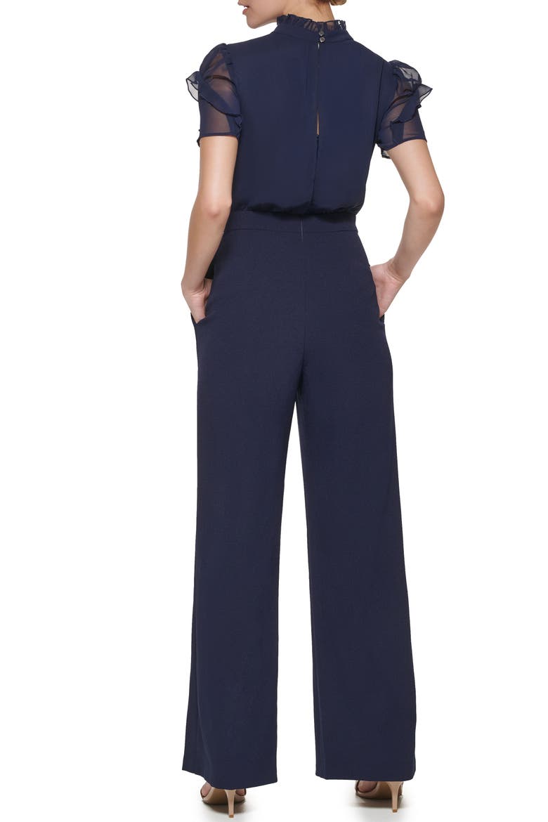 Chiffon & Crepe Jumpsuit, Alternate, color, NAVY