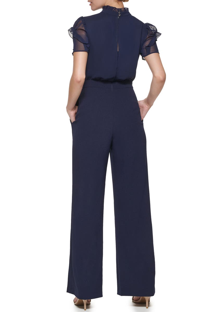 Vince Camuto Chiffon & Crepe Jumpsuit, Alternate, color, Navy