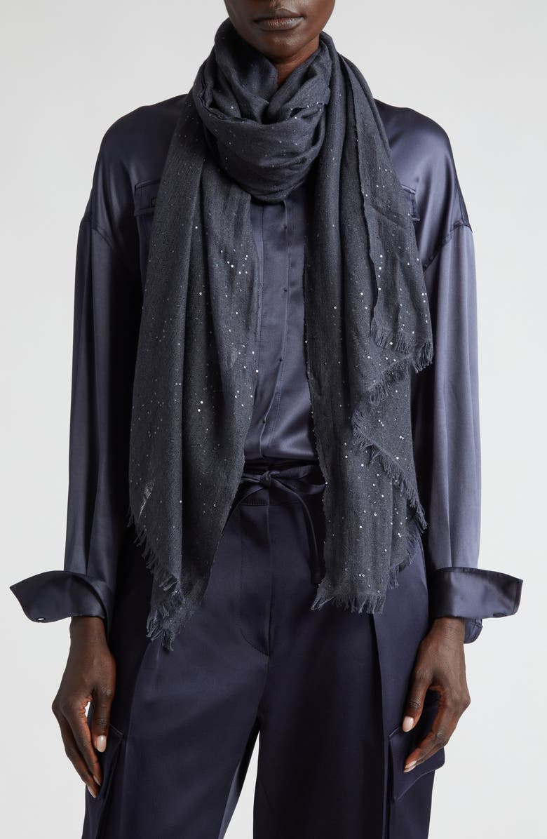 Brunello Cucinelli Sequin Linen & Silk Scarf, Alternate, color,