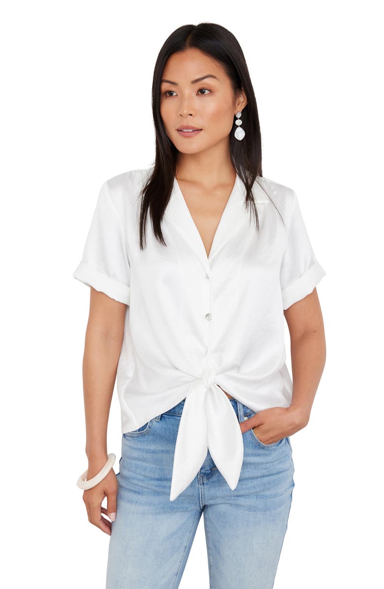 Karen Kane Roll Cuff Tie Front Satin Blouse, Alternate, color, 