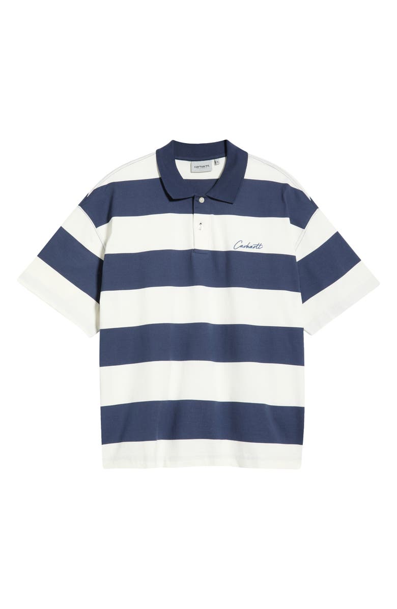 Carhartt Work In Progress Delray Stripe Organic Cotton Jersey Polo, Main, color, Delray Stripe, Blue