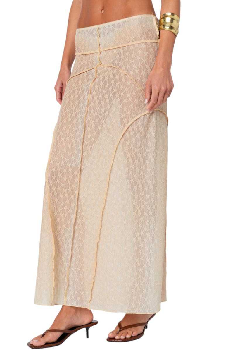 EDIKTED Inside Out Sheer Maxi Skirt, Main, color, Beige