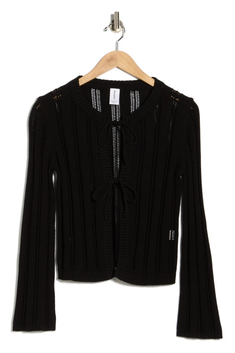 Tie Front Cardigan, Alternate, color, BLACK