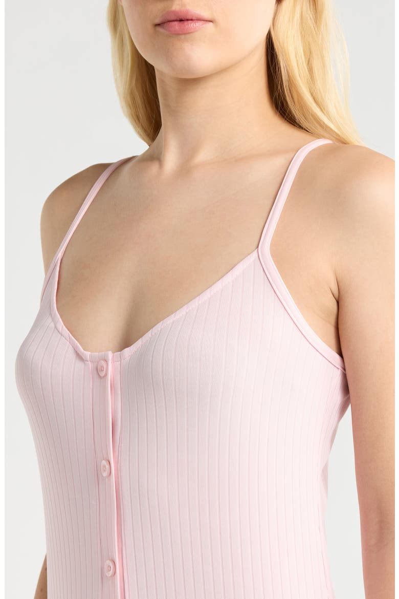 Rib Button Front Nightgown, Alternate, color, ICY PINK