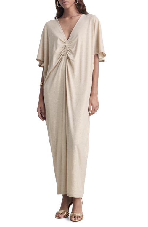 Shop Mango Metallic Ruched Maxi Dress In Gold