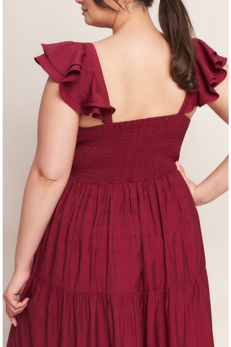 Flutter Cap Sleeve Tiered Maxi Dress, Alternate, color, DEEP RED