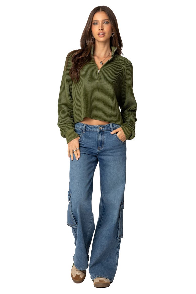 Rib Stitch Quarter Zip Sweater, Alternate, color, OLIVE