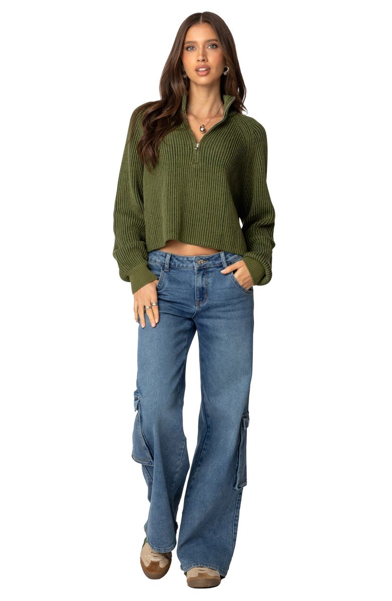 EDIKTED Rib Stitch Quarter Zip Sweater, Alternate, color, Olive