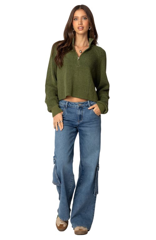 Edikted Rib Stitch Quarter Zip Sweater In Olive