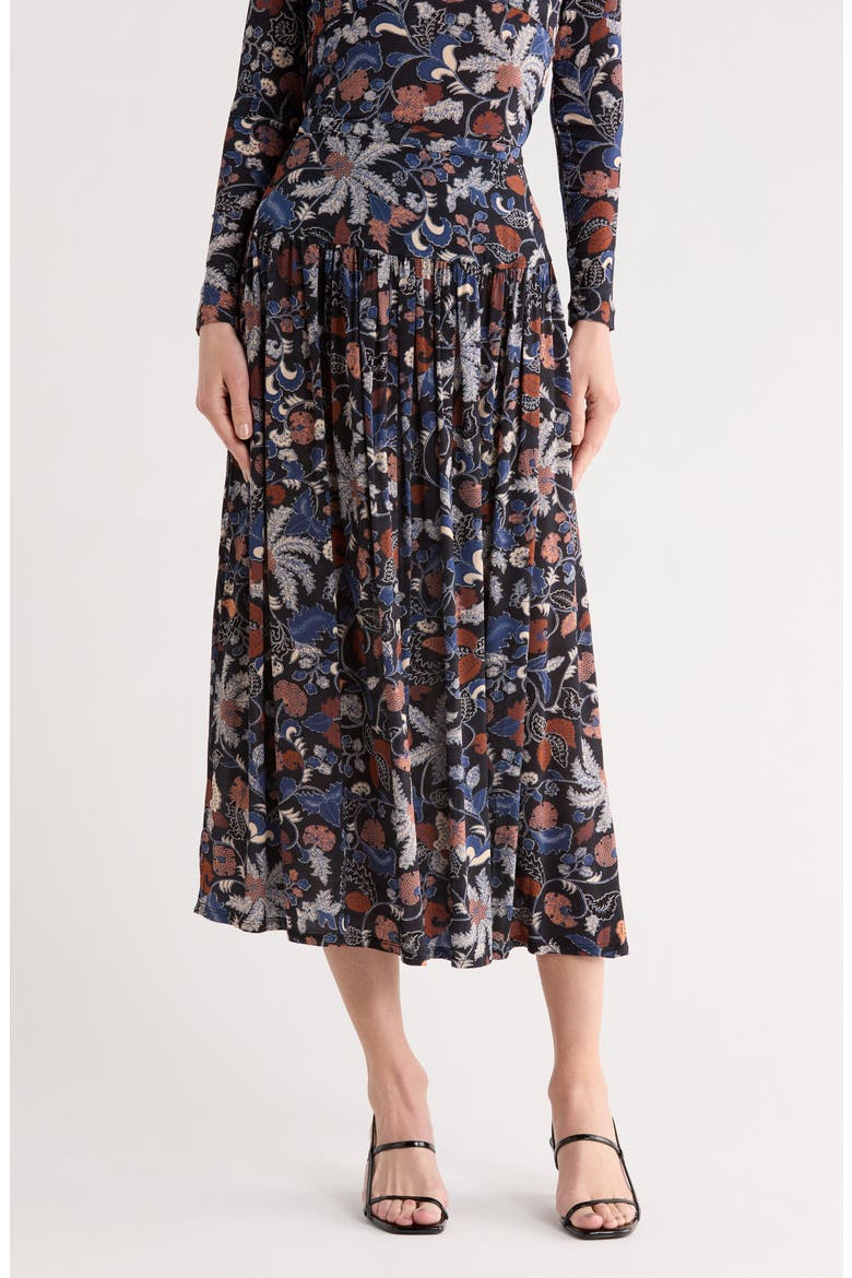 Blanche Pull-On Midi Skirt, Main, color, MOONLIGHT FLORAL