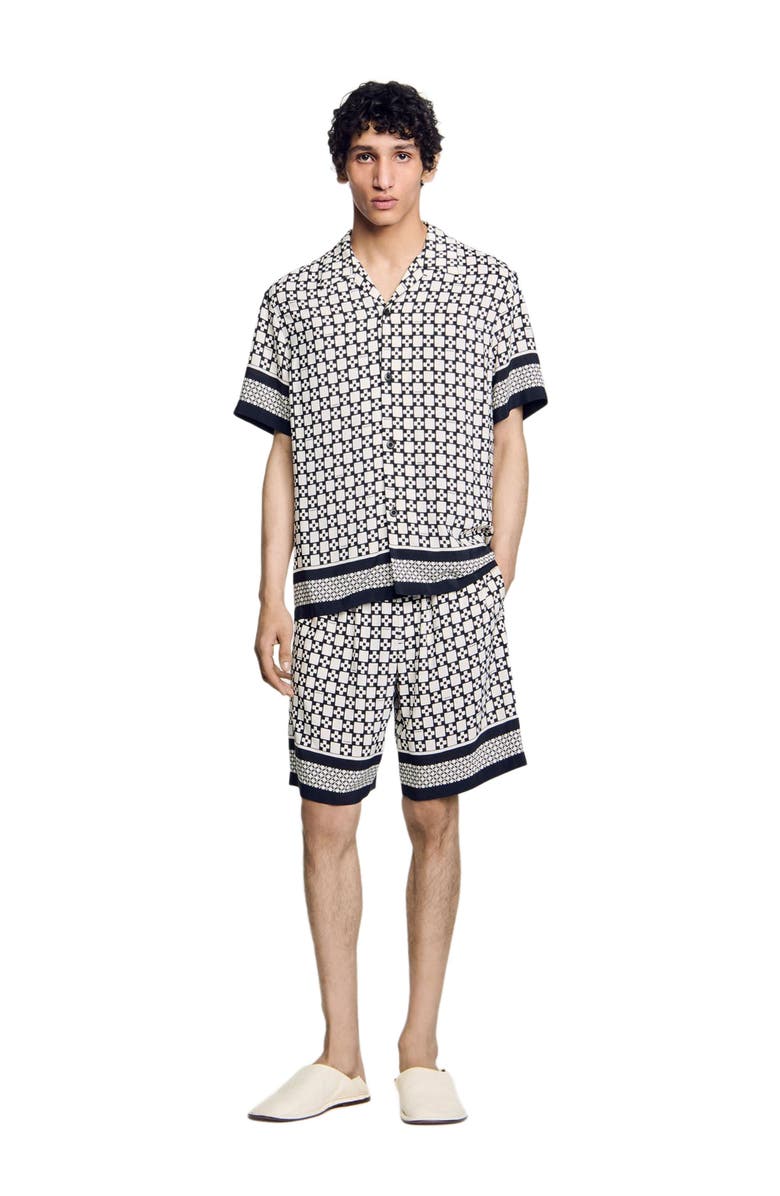 SANDRO Square Cross motif flowing blouse, Alternate, color, Black