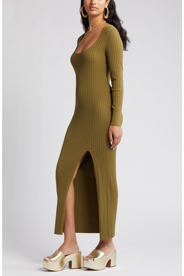 Scoop Neck Long Sleeve Rib Sweater Dress, Alternate, color, OLIVE SPHAGNUM