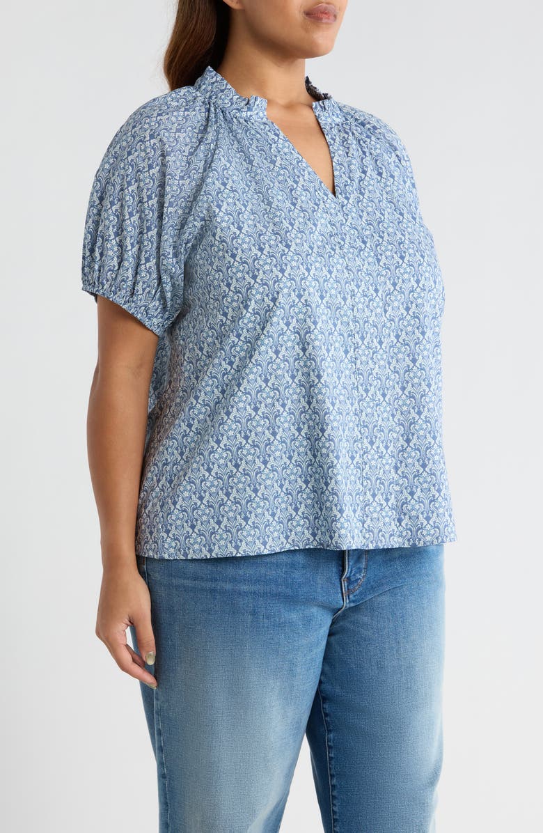 SUGARLIPS Lena Floral Puff Sleeve Top, Alternate, color, Blue-White