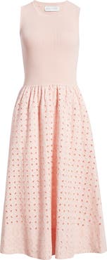 Elie Tahari Emma Sleeveless Rib & Broderie Anglaise Dress
