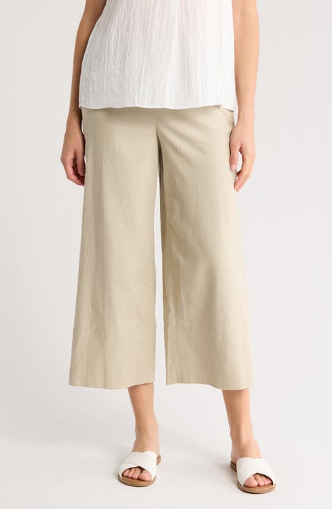 Linen Blend Crop Wide Leg Pants