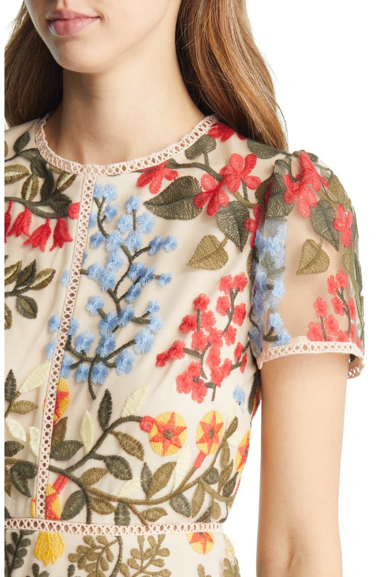 Embroidery & Crochet A-Line Dress, Alternate, color, NUDE/ CAPER/ RED