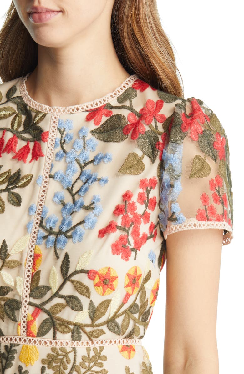 Tahari ASL Embroidery & Crochet A-Line Dress, Alternate, color, 