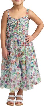 Mac Duggal Girls Mesh V-Neck Floral Print Mini Dress