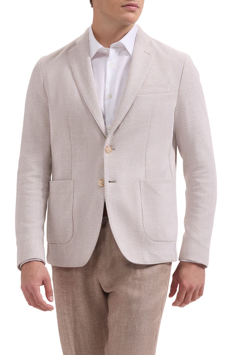 Bugatchi Tan Herringbone Knit Cotton Blend Sport Coat, Main, color, Sand