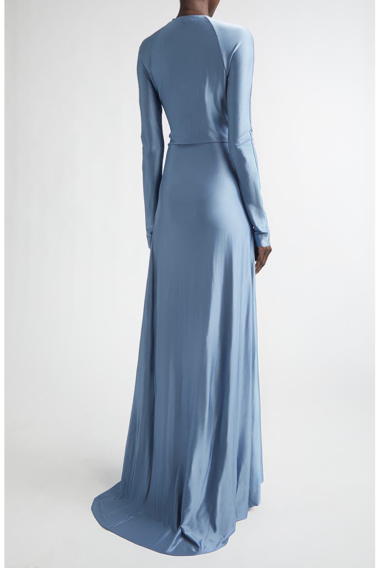 Twist Waist Long Sleeve Jersey Gown, Alternate, color, STONE