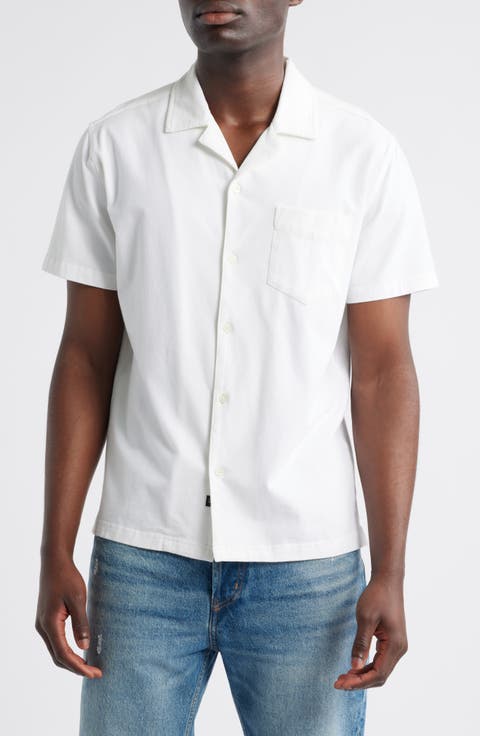【 】 Men's White Denim Camp Short Sleeve e640e2c2-0fed-40ef-958e-