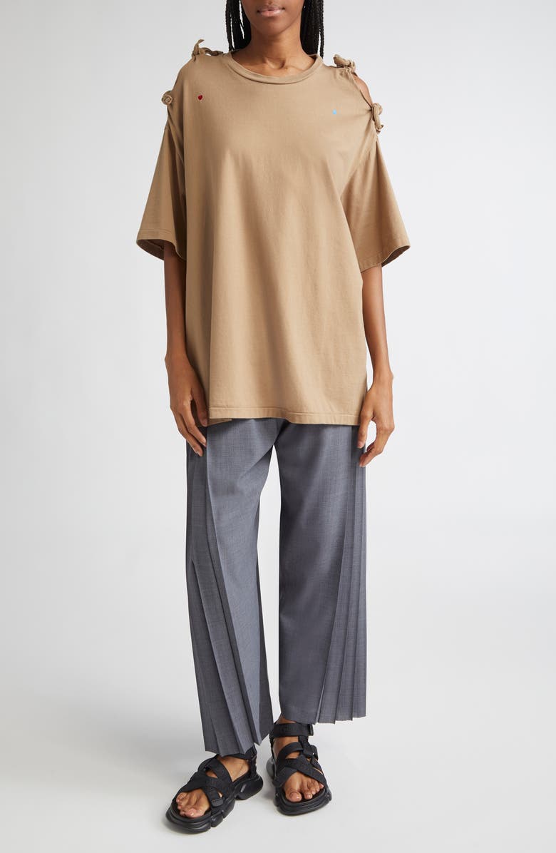 Undercover Embroidered Bow Sleeve Cotton T-Shirt, Alternate, color, Gray Beige