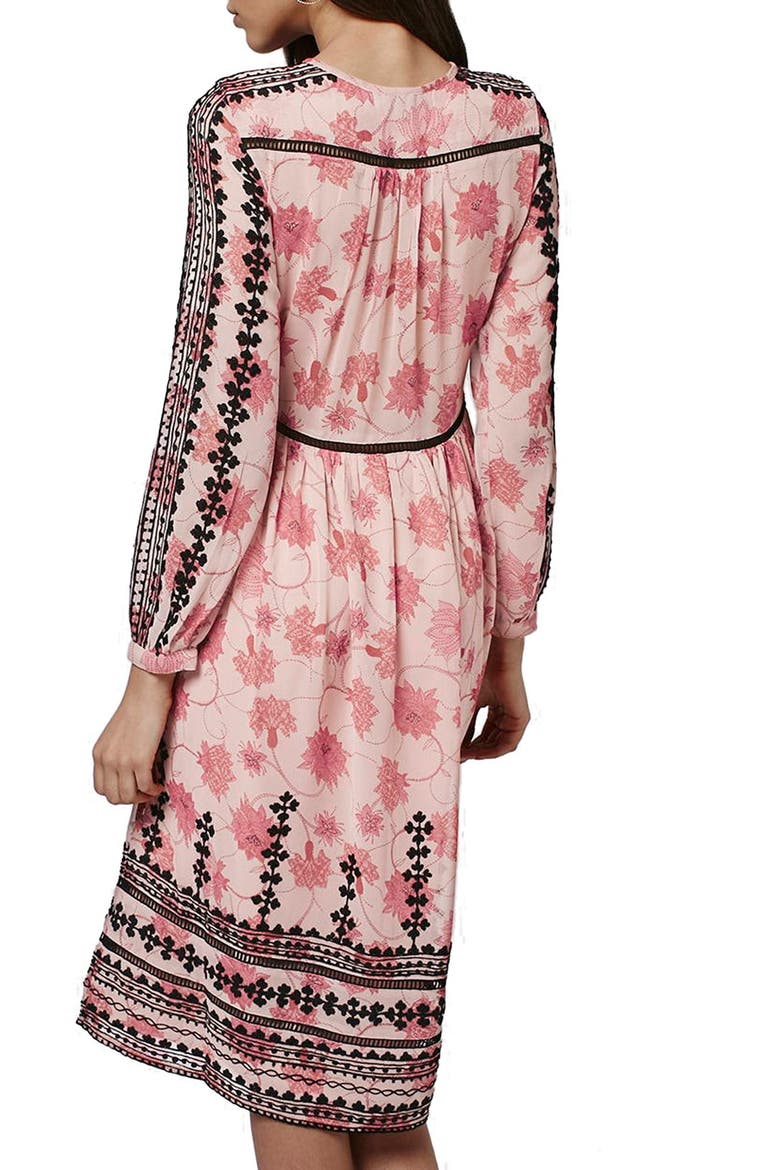 Embroidered Print Midi Dress, Alternate, color, PINK