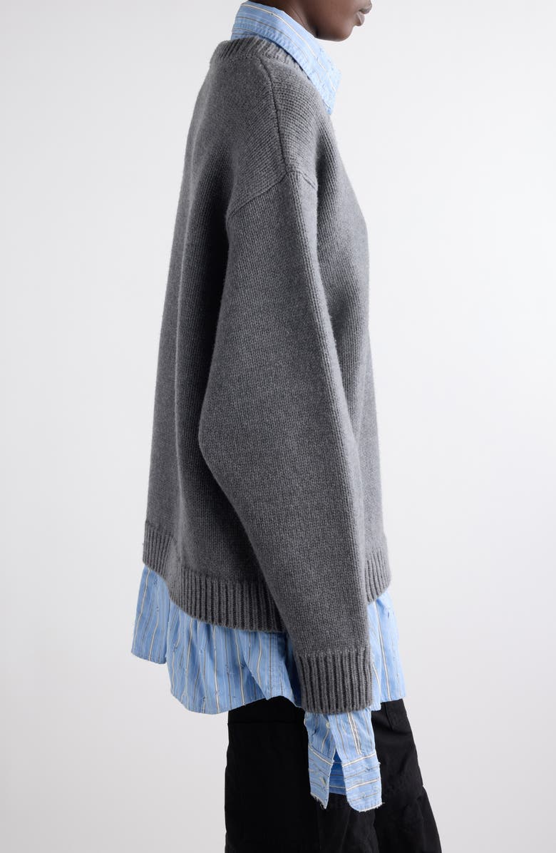 Balenciaga Oversize Layered Distressed Wool V-Neck Sweater, Alternate, color, 