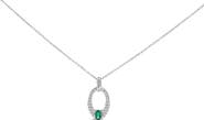 Haus of Brilliance Silver Created Green Emerald and White Sapphire Oval Shaped Pendant Necklace