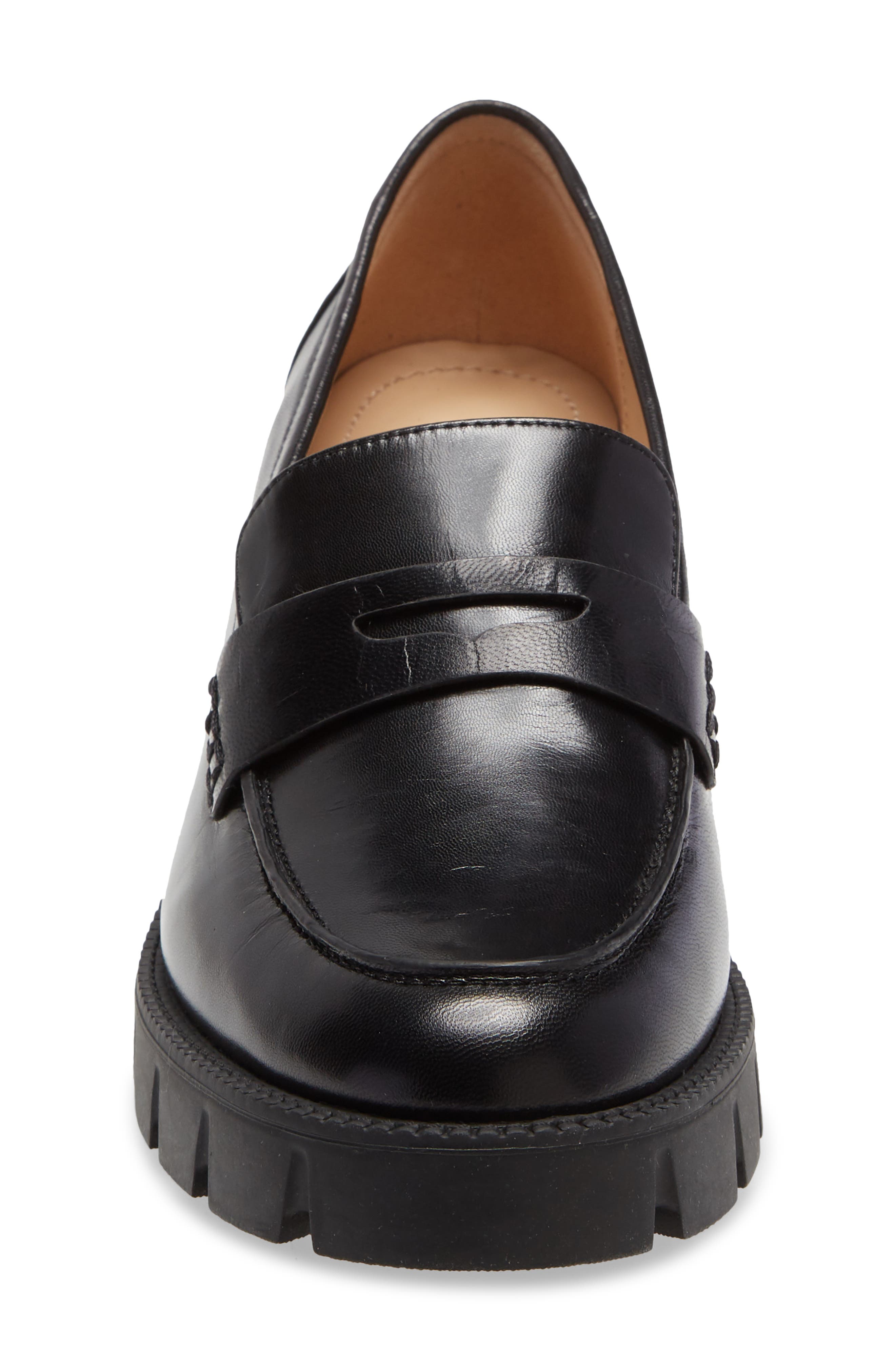 Cora Block Heel Penny Loafer, Alternate, color, BLACK
