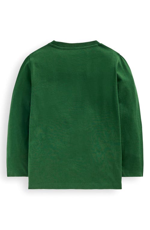 Mini Boden Kids' Embroidered Dragon Long Sleeve Cotton T-shirt In Green