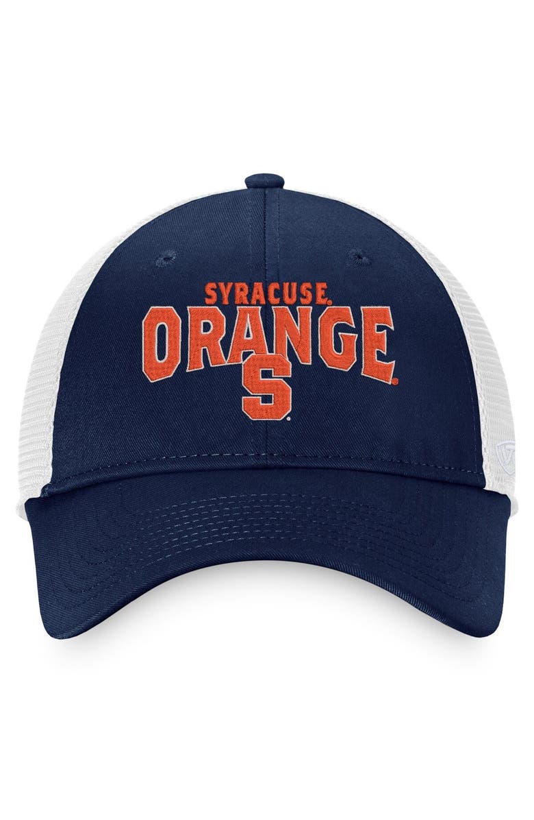 TOP OF THE WORLD Men's Top of the World Navy/White Syracuse Orange Breakout Trucker Snapback Hat, Alternate, color, 