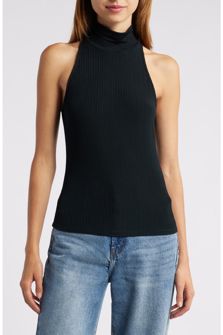 Momo Rib Turtleneck Tank, Main, color, BLACK