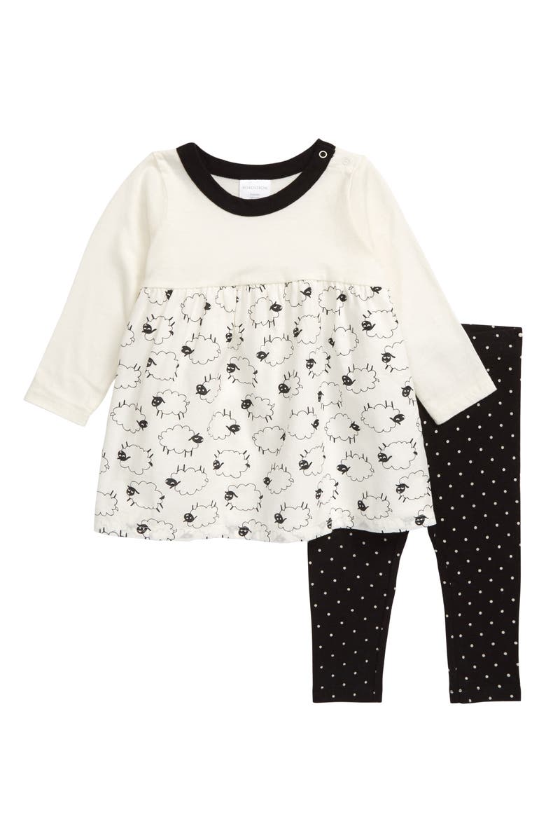 Nordstrom Baby Sheep Print Dress & Leggings Set, Main, color, 