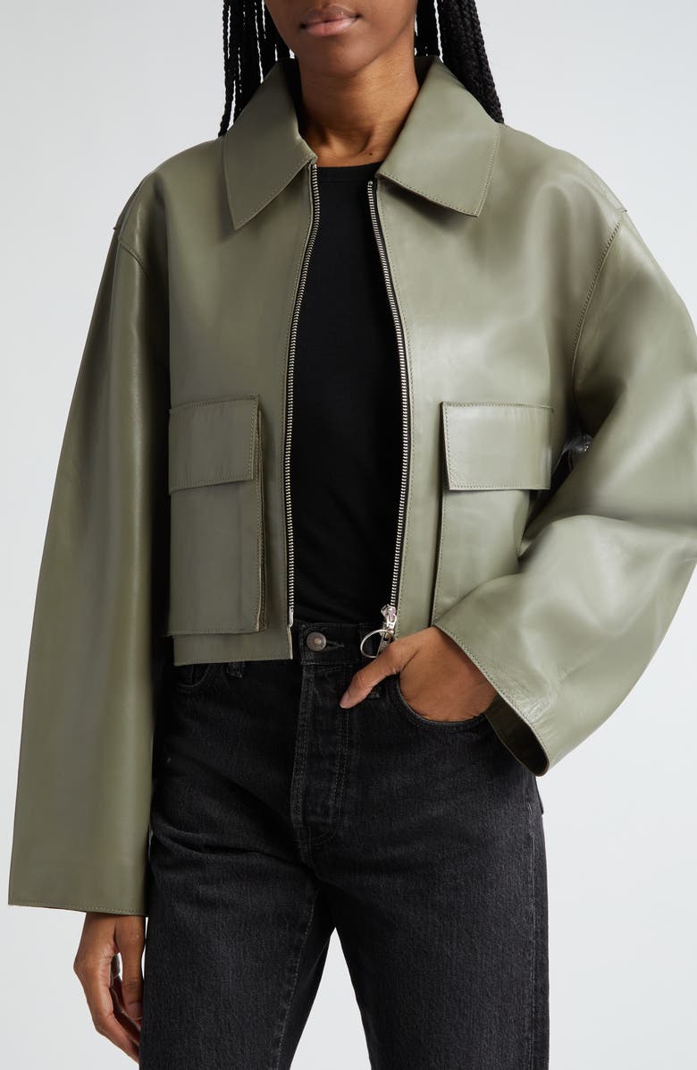 Stand Studio Gretel Boxy Crop Lambskin Leather Jacket, Alternate, color, 